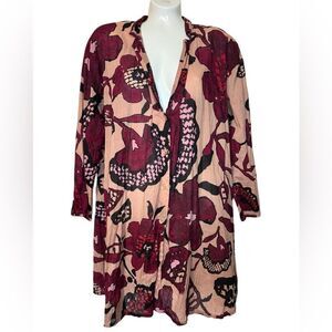 Masai Made in India Cotton Floral V Neck Tunic Top